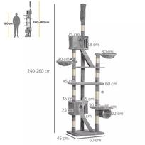 kaciukai medis - PawHut kačių draskyklė, laipiojimo medis montuojamas prie lubų, šviesiai pilka (Light Grey), 240-260 cm - 8 nuotrauka