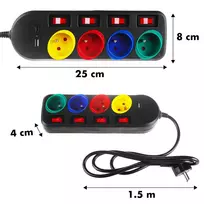 usb 2.4 a - Maclean MCE508B Maitinimo prailgintuvas 4 lizdai + USB A/C, 1.5m, Juodas (Black) - 5 nuotrauka