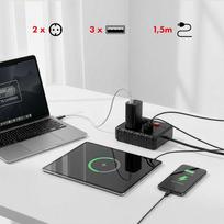 elektros ilgintuvas - Maclean MCE387 B Maitinimo paskirstytuvas, 2 lizdai + 3xUSB, 1.5m, juodas (Black) - 4 nuotrauka