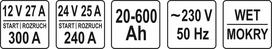 uzvedimo akumuliatorius - Yato YT-83060 Įkroviklis su užvedimo funkcija 12/24V 27A 600AH - 2 nuotrauka