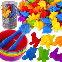 montessori zaislai - Woopie Montessori spalvų rūšiuoklė Dinozaurai 56 el - 1 nuotrauka