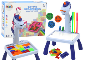 Lean Toys Mini projektorius su Tetris piešimo stalu 2in1, Mėlynas Vienaragis
