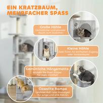 namelis katems - PawHut 160 cm draskyklė katėms, kelių lygių, su sizalio stulpais, nameliais, pliušinėmis platformomis, hamaku, kopėčiomis ir žaisliniais kamuoliukais - 7 nuotrauka