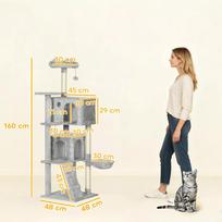 namelis katems - PawHut 160 cm draskyklė katėms, kelių lygių, su sizalio stulpais, nameliais, pliušinėmis platformomis, hamaku, kopėčiomis ir žaisliniais kamuoliukais - 8 nuotrauka