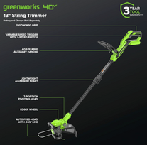 akumuliatorine zoliapjove - Greenworks G40LT33K2; 40 V; 1x2,0 Ah akum. - 9 nuotrauka
