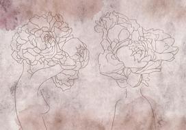 Fototapetas Artgeist Floristic Abstraction - Lineart Style Silhouettes Of People With Flowers, 140 cm x 140 cm