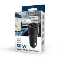 ikrovikliai type 2 - Automobilinis įkroviklis Gembird A2QC36, 2 x USB 3.0 Type A, juoda, 36 W - 3 nuotrauka