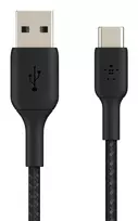 usb a usb c pakrovejas - Belkin Braided USB To USB Type-C Cable 1m Black - 2 nuotrauka