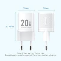 ikrovikliai 20w - MOBILE CHARGER WALL 20W USB-C/1P WHITE FEPW0-EU VENTION - 10 nuotrauka