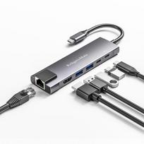 hdmi laidas - Adapteris (šakotuvas) usb c tipo hdmi/2x usb3.0/2x usb c tipo/rj45 - 8 nuotrauka