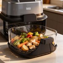 karsto oro gruzdintuves 4.5l - TEESA GLASS AIR FRYER 4L Juoda (Black) - 4 nuotrauka
