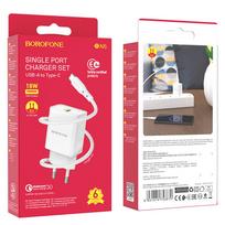 usb a usb c pakrovejas - Borofone BN5 telefono įkroviklis USB / 5V / 3A / 18W +, PCHBFNBORBN5WH - 2 nuotrauka