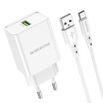 usb a usb c pakrovejas - Borofone BN5 telefono įkroviklis USB / 5V / 3A / 18W +, PCHBFNBORBN5WH - 7 nuotrauka