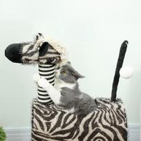 namelis katems - PawHut draskyklė katėms Zebra dizainas, laipiojimo tunelis, džiuto stulpai, juoda ir balta, 93 cm - 3 nuotrauka
