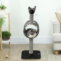 namelis katems - PawHut draskyklė katėms Zebra dizainas, laipiojimo tunelis, džiuto stulpai, juoda ir balta, 93 cm - 4 nuotrauka