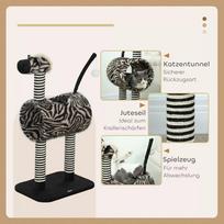 namelis katems - PawHut draskyklė katėms Zebra dizainas, laipiojimo tunelis, džiuto stulpai, juoda ir balta, 93 cm - 6 nuotrauka