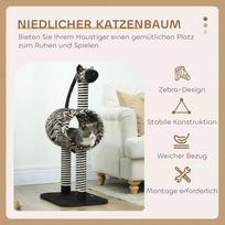 namelis katems - PawHut draskyklė katėms Zebra dizainas, laipiojimo tunelis, džiuto stulpai, juoda ir balta, 93 cm - 7 nuotrauka