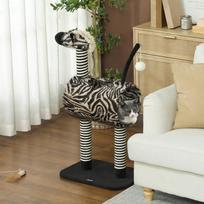 namelis katems - PawHut draskyklė katėms Zebra dizainas, laipiojimo tunelis, džiuto stulpai, juoda ir balta, 93 cm - 9 nuotrauka