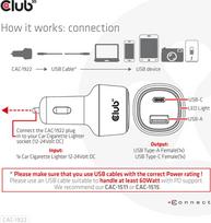 nesiojamas ikroviklis - NB CHARGER CAR USB USB-C/63W CAC-1922 CLUB3D - 2 nuotrauka