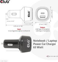 nesiojamas ikroviklis - NB CHARGER CAR USB USB-C/63W CAC-1922 CLUB3D - 4 nuotrauka