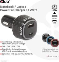 nesiojamas ikroviklis - NB CHARGER CAR USB USB-C/63W CAC-1922 CLUB3D - 5 nuotrauka