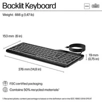 belaide klaviatura su apsvietimu - HP 405 Belaidė USB-C Klaviatūra su Apšvietimu, Juoda (Black) - 4 nuotrauka