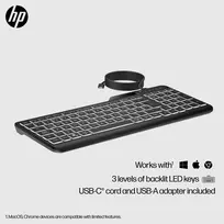 belaide klaviatura su apsvietimu - HP 405 Belaidė USB-C Klaviatūra su Apšvietimu, Juoda (Black) - 5 nuotrauka