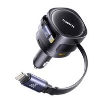 usb c lightning baseus - Baseus Enjoyment Max automobilinis įkroviklis su USB-C+Lightning kabeliais ir USB-A+USB-C prievadais, 90W, juodas - 5 nuotrauka