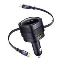 usb c lightning baseus - Baseus Enjoyment Max automobilinis įkroviklis su USB-C+Lightning kabeliais ir USB-A+USB-C prievadais, 90W, juodas - 6 nuotrauka