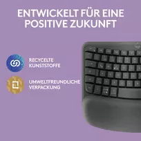 logitech bolt - Logitech Wave Keys Juodas (Black) Belaidė Ergonominė Klaviatūra - 2 nuotrauka