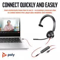 usb c 3.5mm - Poly Blackwire 3315 USB-C, juoda - 6 nuotrauka