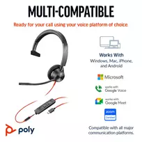 usb c 3.5mm - Poly Blackwire 3315 USB-C, juoda - 8 nuotrauka