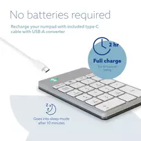 balta klaviatura - KEYBOARD WRL NUMPAD BREAK/WHITE RGOCONMWLWH R-GO TOOLS - 2 nuotrauka