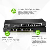 switch 8 port gigabit - ZYXEL GS1915-8, 8-PORT GBE SMART SWITCH, HYBRID MODE, STANDALONE OR NEBULAFLEX CLOUD, DESKTOP, FANLESS | GS1915-8-EU0101F - 7 nuotrauka