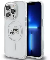 telefono deklas iphone 14 pro max - Karl Lagerfeld IML Metal Karl & Choupette Head MagSafe dėklas iPhone 14 Pro Max Baltas (White) - 1 nuotrauka
