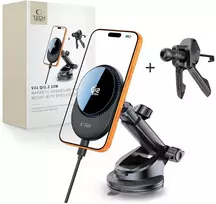Tech-Protect V21 Magnetic MagSafe Dashboard & Vent Car Mount Wireless Charger 25W Qi2.2 Juodas (Black)