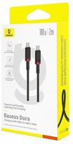 5a 100w usb c to c laidas - Baseus Dura Type-C to Type-C 100 W fast charging cable 2 m Juodas (Black), Raudonas (Red) - 1 nuotrauka