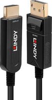 displayport 2.1 kabelis - Lindy 38490 Fibre Optic Hybrid DisplayPort 1.2 to HDMI 18G Cable, 10 m, Juodas (Black) - 1 nuotrauka