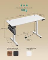 rasomasis stalas elektrinis - Songmics Elektrinis Reguliuojamo Aukščio Stalas 60x140 cm Baltas (White) - 3 nuotrauka