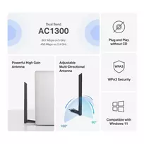 adapteris 5ghz - Mercusys MA30H AC1300 High Gain Wi-Fi USB adapteris Juodas (Black) - 5 nuotrauka