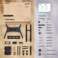 mobilus tv stovas - TV SET ACC MOBILE STAND/40-70"/BLACK TS1551-B ONKRON - 2 nuotrauka