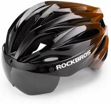 Rockbros dviratininko šalmas su Visor, Detachable UV Protective Goggles, Unisex – juodos spalvos/rudos spalvos