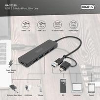 usb 2.4 a - Digitus Hub usb 3.0/koncentrator 4-portowy slimline usb a + adapter usb-c 5gbps, złącze zasilania usb-c - 3 nuotrauka