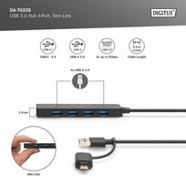 usb 2.4 a - Digitus Hub usb 3.0/koncentrator 4-portowy slimline usb a + adapter usb-c 5gbps, złącze zasilania usb-c - 4 nuotrauka