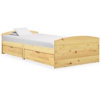 vidaXL Lovos rėmas su 2 stalčiais, 90x200 cm, pušies medienos masyvas