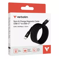 usb laidas magnetinis - Verbatim USB laidas USB C (M) – USB C (M), 60W, 1,2m, magnetinis, juodas, dėžutė, 31859 - 2 nuotrauka