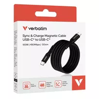 usb 100w laidas - Verbatim USB laidas USB C (M) - USB C (M), 100W, 1,2m, magnetinis, juodas, dėžutė, 31863 - 2 nuotrauka