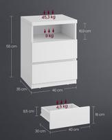 soninis staliukas baltas - Vasagle Naktinis staliukas su reguliuojamu LED apšvietimu, baltas (White), 35x40x55 cm, 2 vnt. - 3 nuotrauka