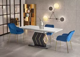stalas baltas isskleidziamas - Valgomojo stalas Vincenzo, baltas marmuras (White Marble), juodos/auksinės kojos (Black/Gold) - 1 nuotrauka