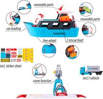 uostas - MAJORETTE Creatix MAERSK krovininis laivas su transporto priemone, 212050039 - 4 nuotrauka